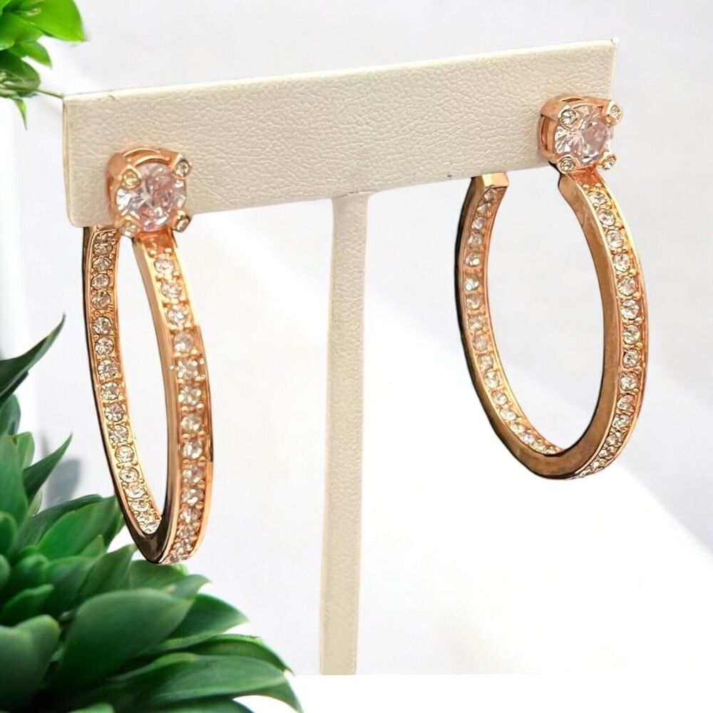 New Zaxie by Stephanie Taylor Hoop Earrings Rose Gold Crystal - 8E
